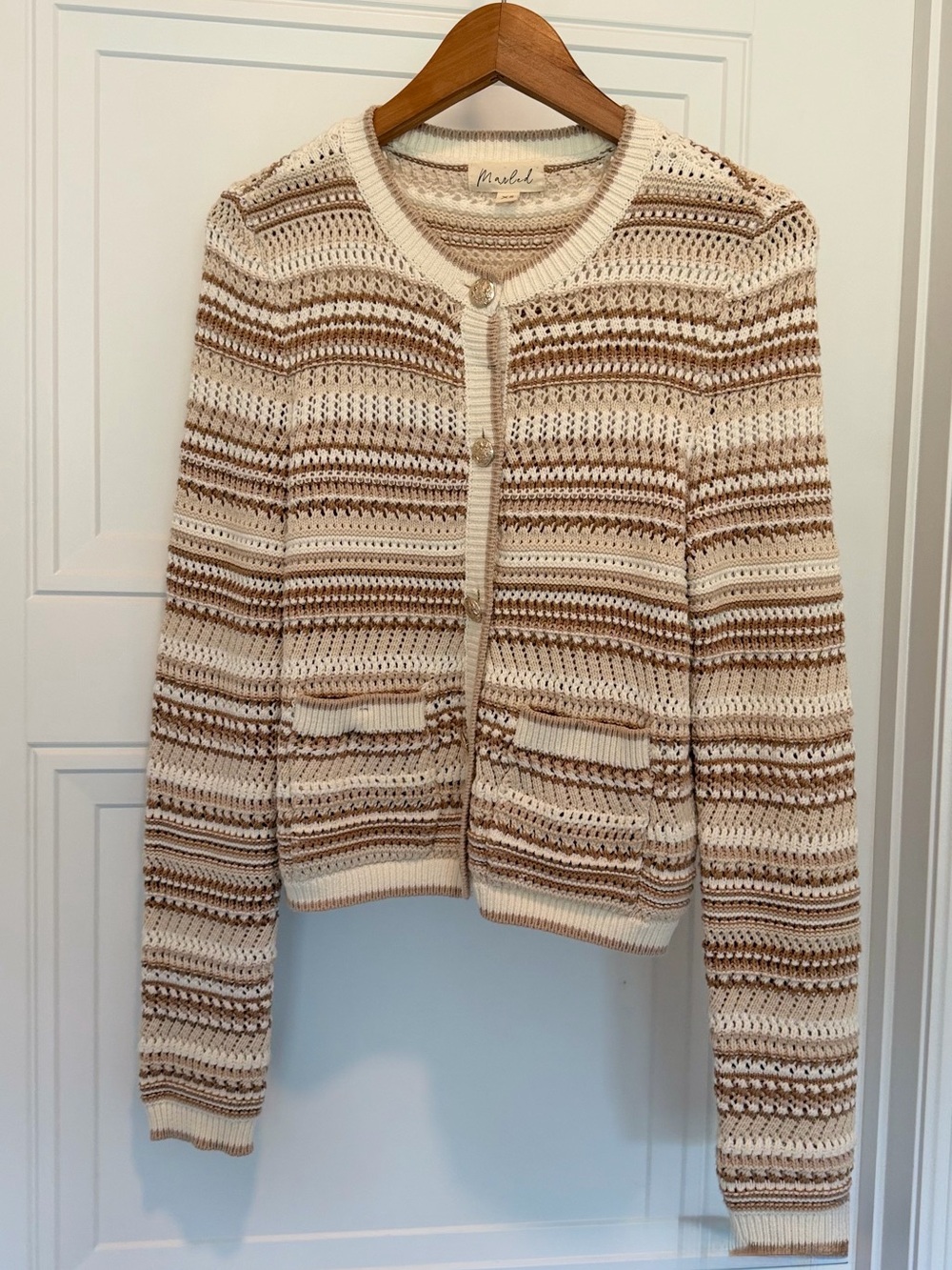 Marled Cream & Brown Striped Knit Cardigan